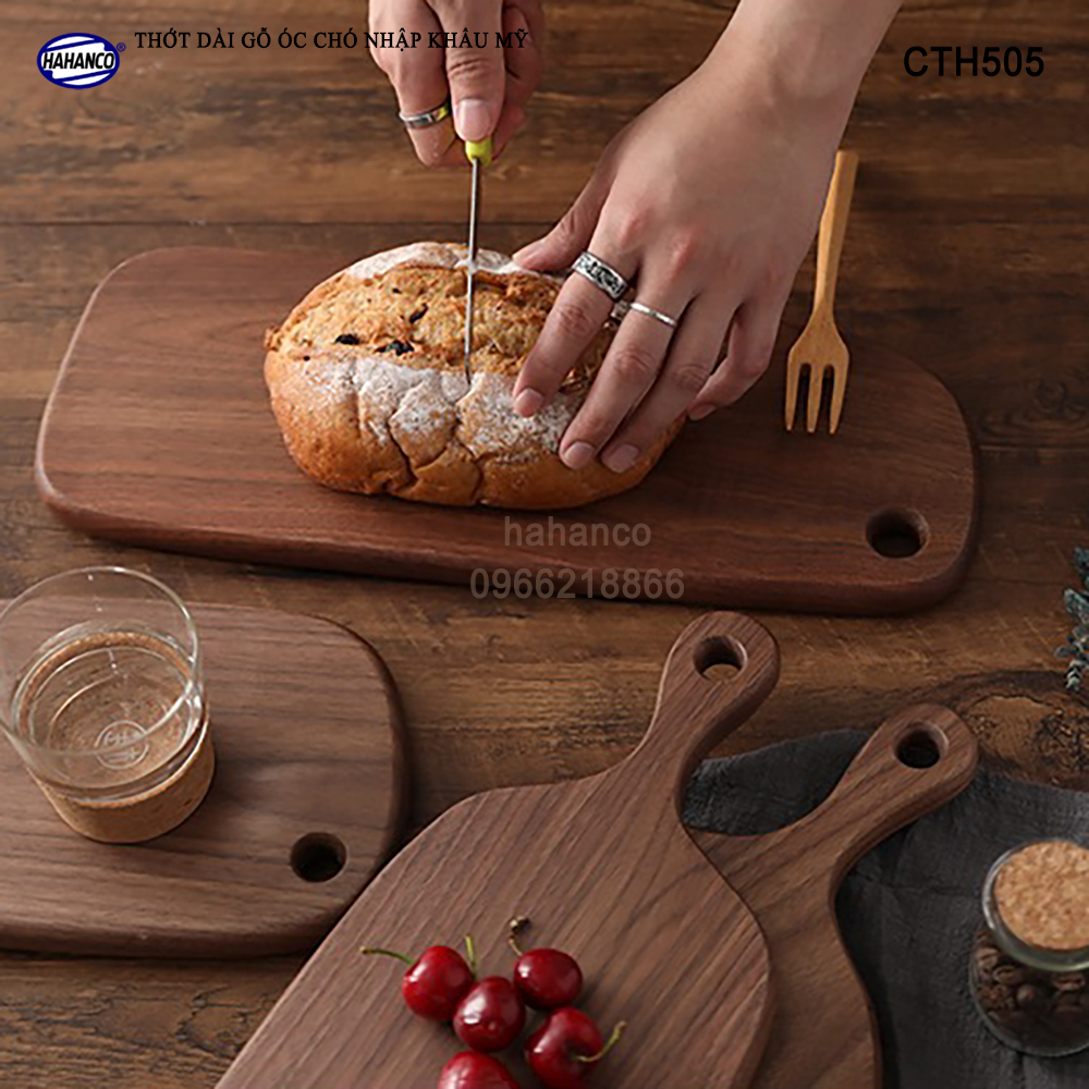 Thớt gỗ óc chó nhập khẩu Mỹ liền khối trang trí bàn ăn/ khay bánh mì/trái cây tráng miệng/bít tết/ Kê Thức Ăn Khi Thái/Pizza/Decor/chụp ảnh sản phẩm/Beef Steak- CTH505