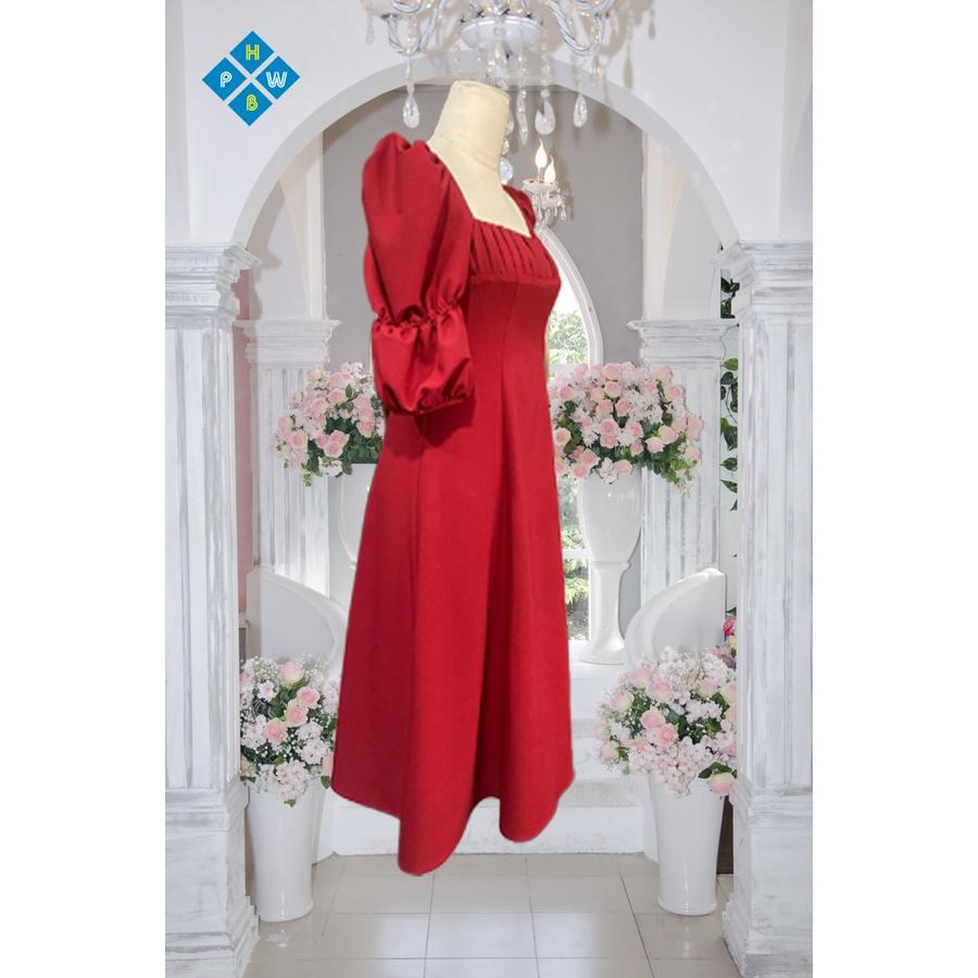 Đầm Đỏ Dài Cổ Vuông