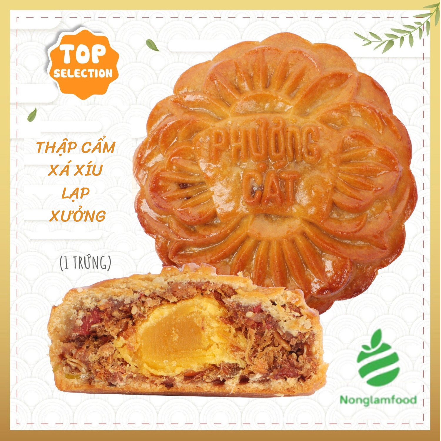 Bánh trung thu ăn kiêng, ít ngọt Thập Cẩm Xá Xíu Lạp Xưởng (1 trứng muối) Nonglamfood 150g | Quà tặng healthy ý nghĩa