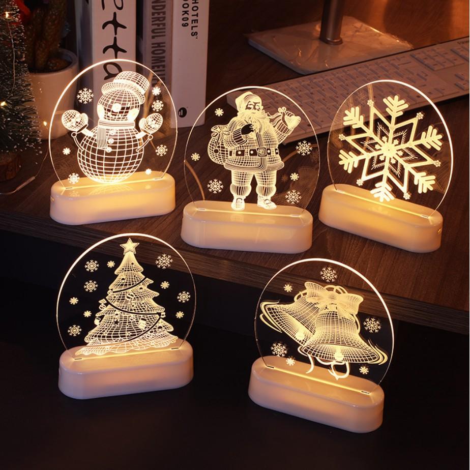 Đèn ngủ để bàn 3D bằng kính làm quà tặng Giáng Sinh NOEL