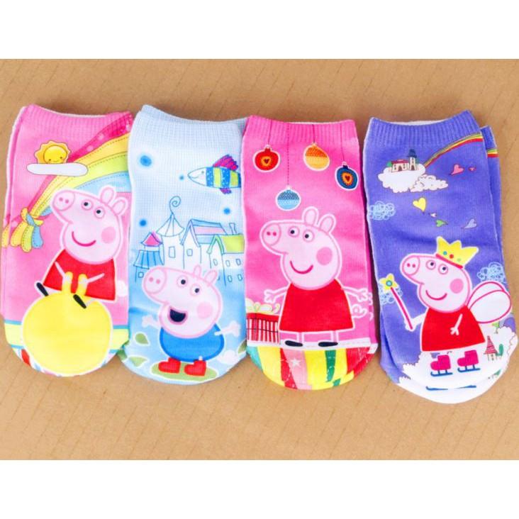 Vớ cotton cổ thấp hoạt hình heo peppa cho bé gái