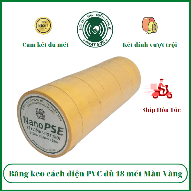 Băng keo cách điện đủ mét Nano PSE 18m màu vàng