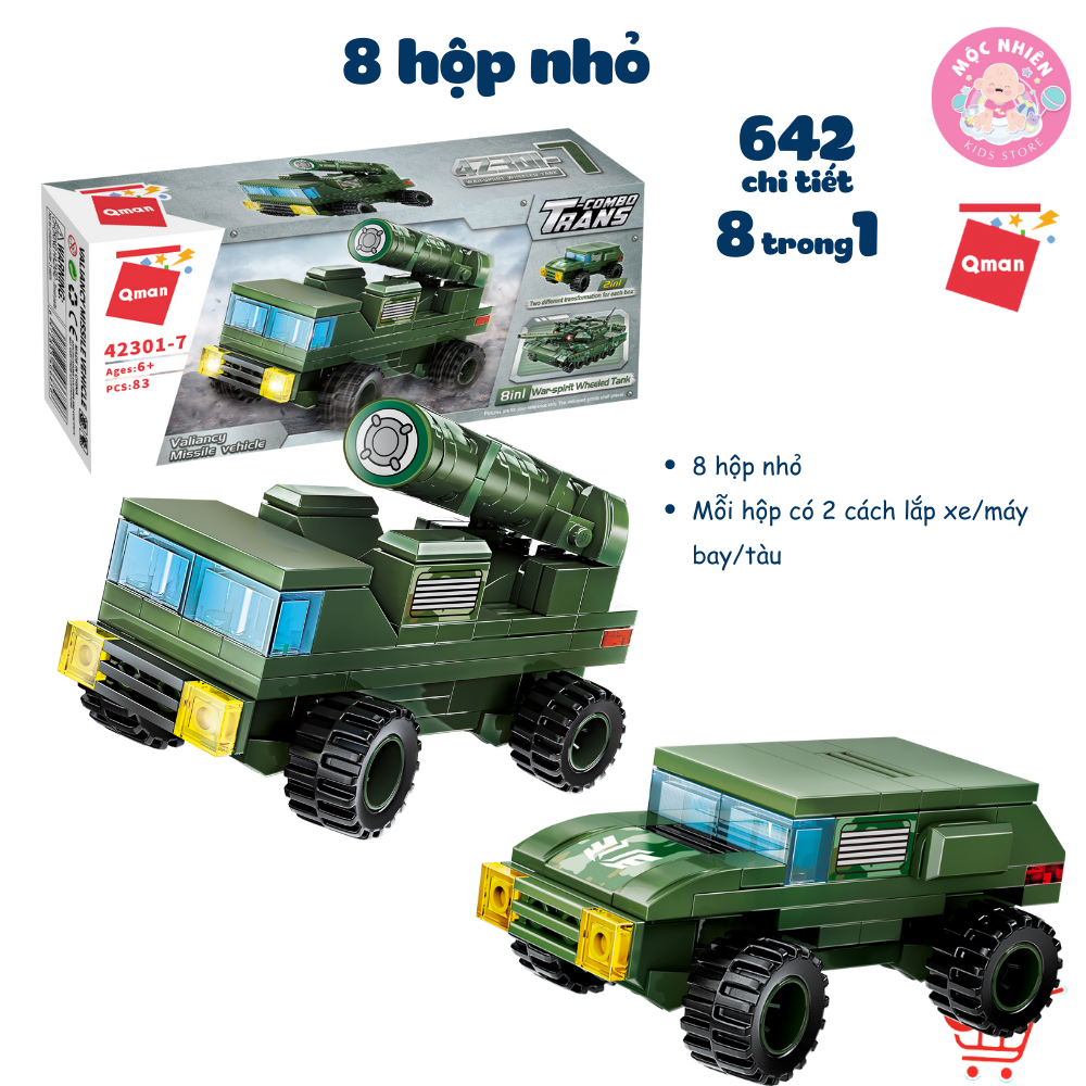 Đồ chơi lắp ráp xếp hình 8 trong 1 chủ đề quân sự Qman 42301 - Xe tăng quân sự