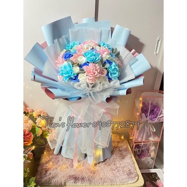 Bó hoa sáp dạ quang phối cùng hoa sáp cao cấp tông pastel