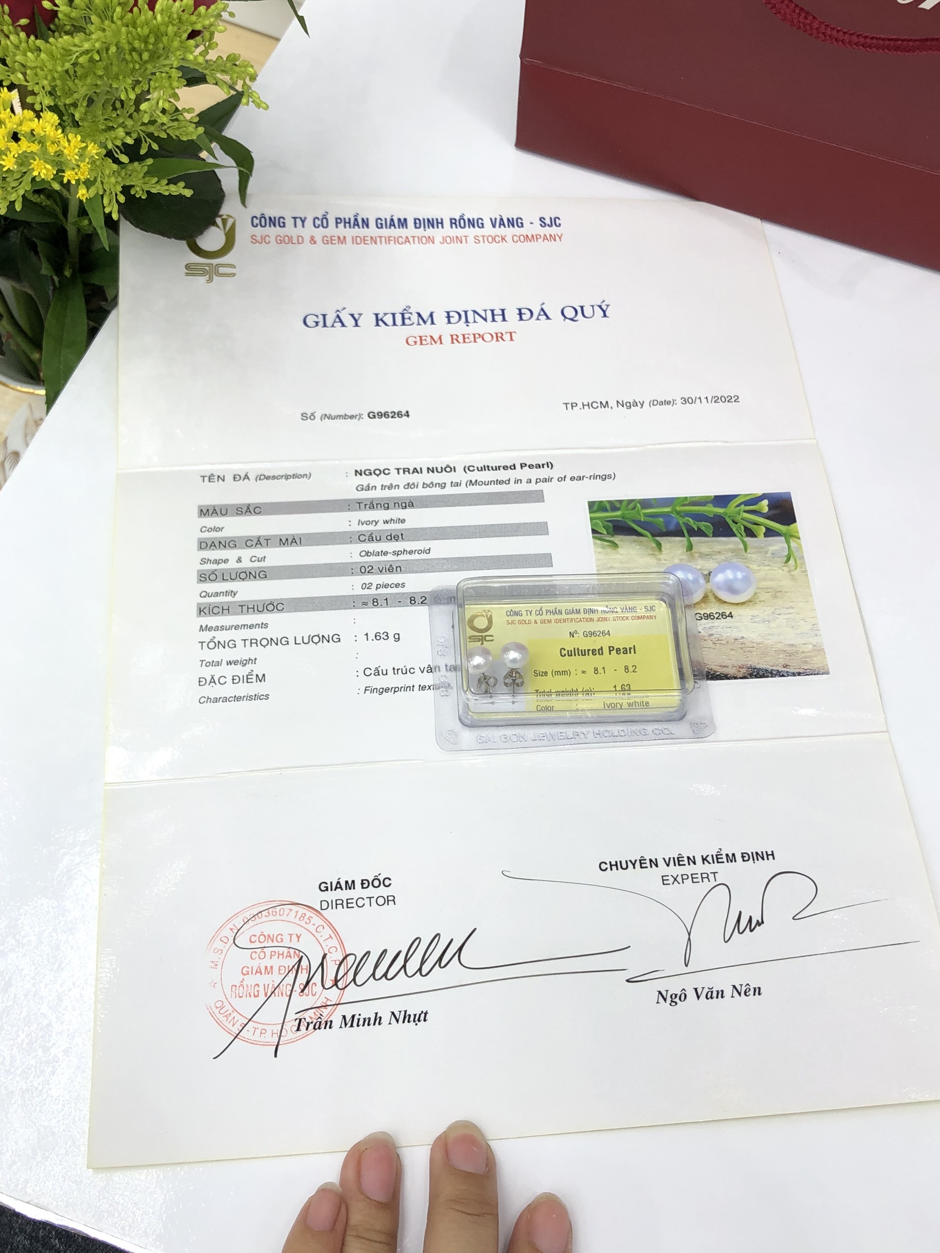 Hoa tai, bông tai ngọc trai thật cao cấp, có giấy kiểm định