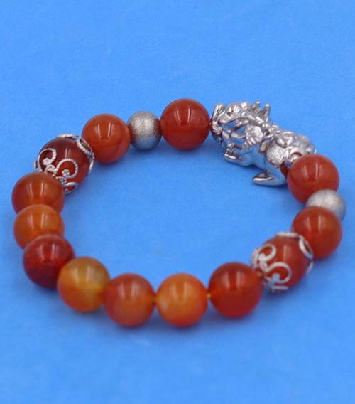 Chuỗi tay Tỳ Hưu inox VVROTHTRHKHB10 - Chuỗi đeo tay Đá Vân Rồng Đỏ size 10 ly - hợp mệnh Hỏa, mệnh Thổ