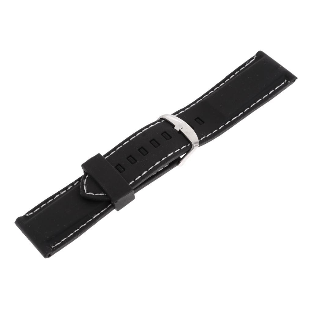 Silicone Strap Bracelet White Line Stitching 22mm