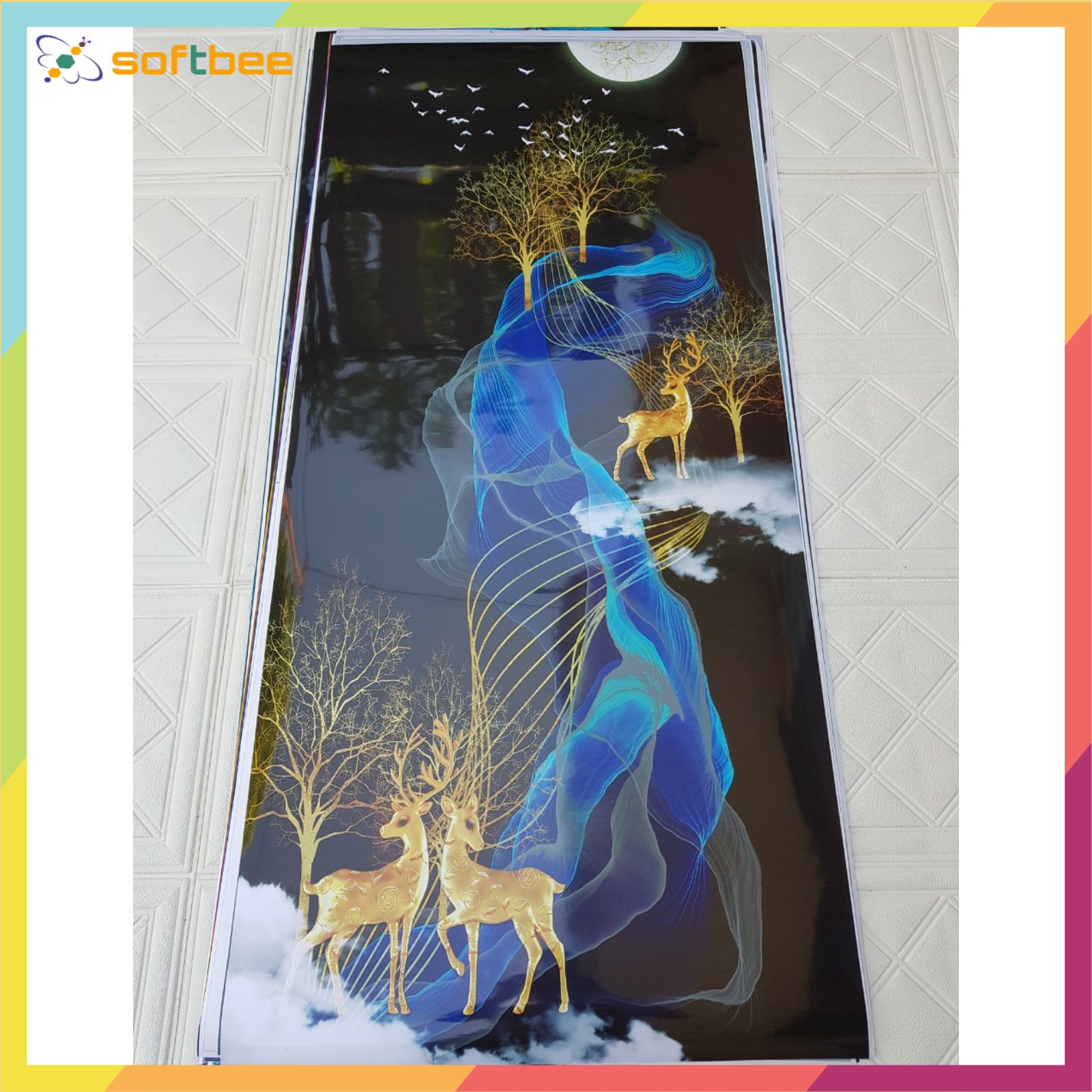 Decal dán tủ lạnh máy giặt in hình tam hươu nguyệt, gồm 4 kích thước chọn lựa, mẫu in rõ nét keo bám dính tốt