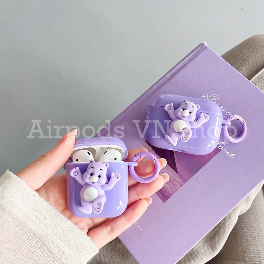 Bao Case Ốp dành cho Airpods 1/2 và Airpods Pro gấu nhựa tím kute cao cấp