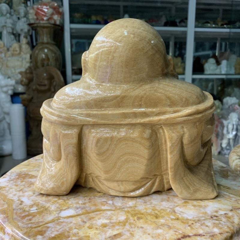 Tượng Cụ Di Lặc Cười Hoan Hỉ Đá Vân Gỗ - cao 19cm