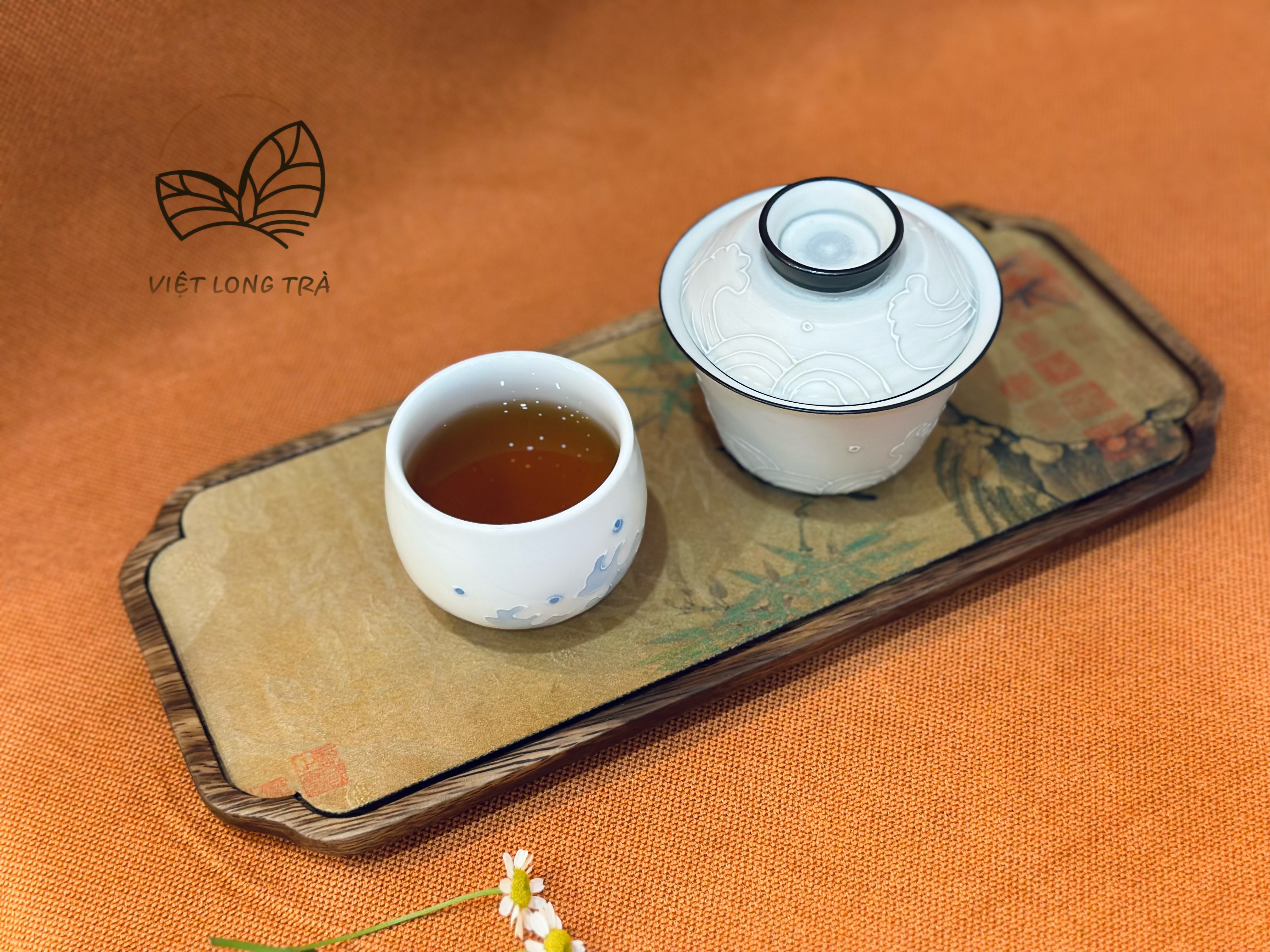 CHÉN TRÀ SỨ CẢNH ĐỨC CAO CẤP - HOẠ TIẾT SÓNG BIỂN VẼ TAY - 110ML - VIỆT LONG TRÀ