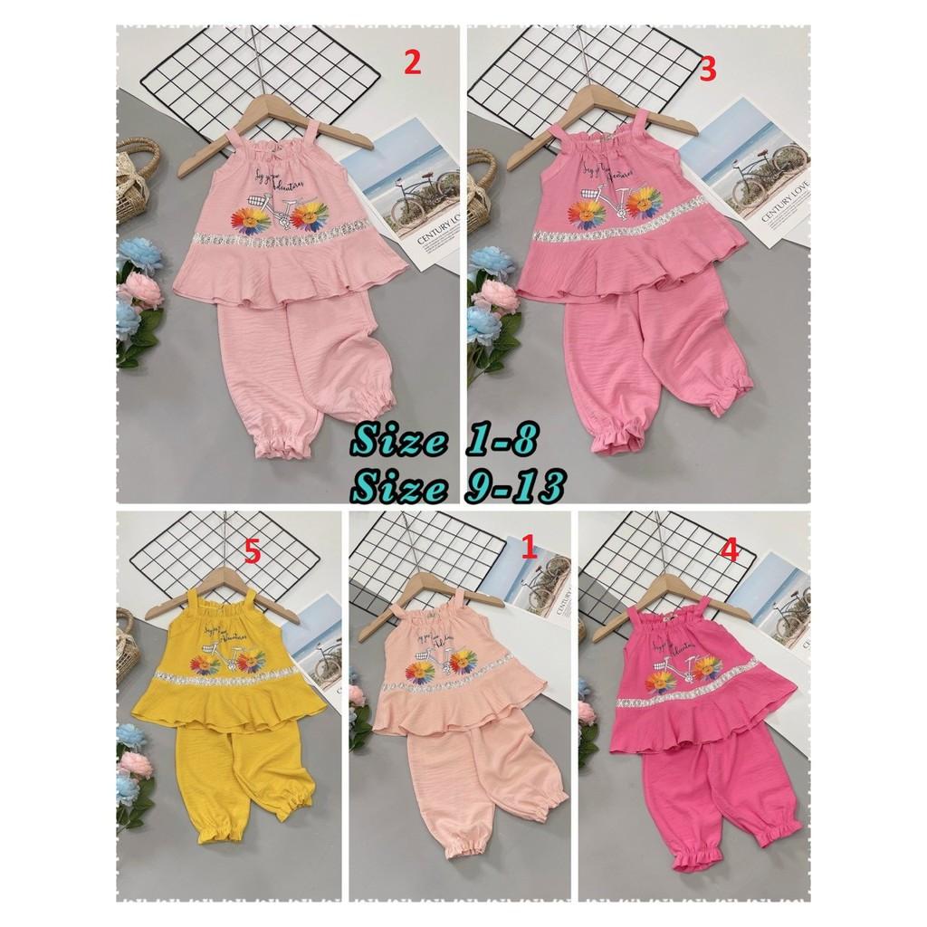 SÉT ÁO 2 DÂY HOA CÚC PHỐI QUẦN LỬNG BÉ GÁI