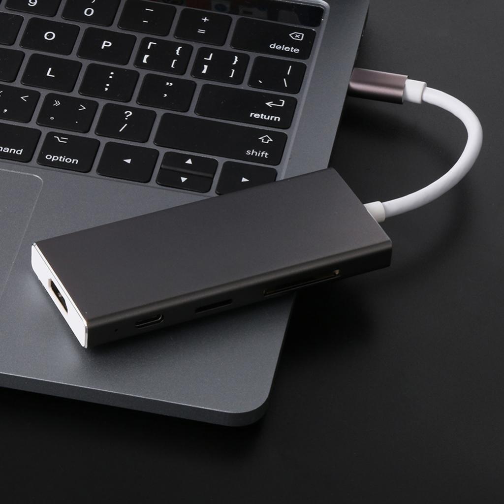 7 in 1 Type C Mult-Port USB  Hub Adapter with  TF Card Reader Gray