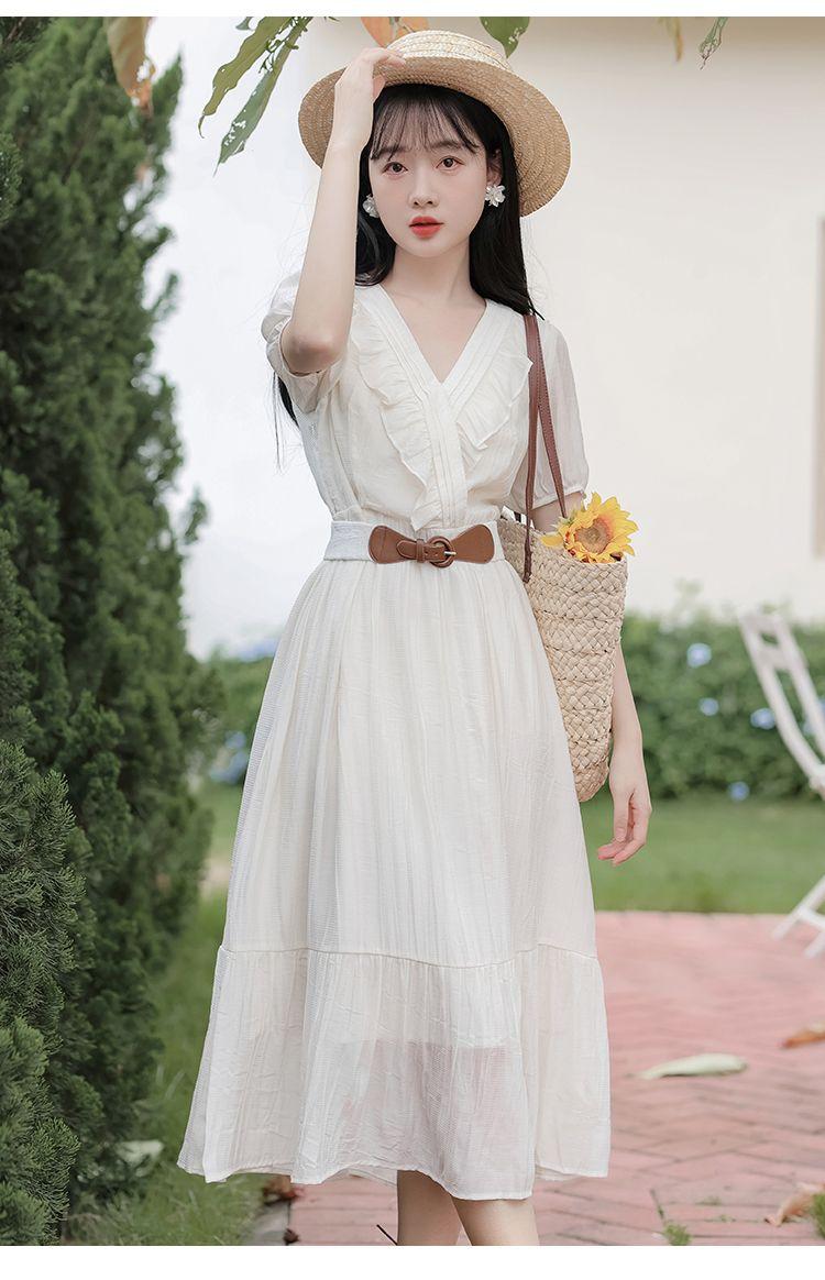 TOBE1SHOP Mùa hè ngắn tay áo v cổ đầm phụ nữ mùa hè ăn mặc 2023 Pháp hiển thị gầy eo đầm dài