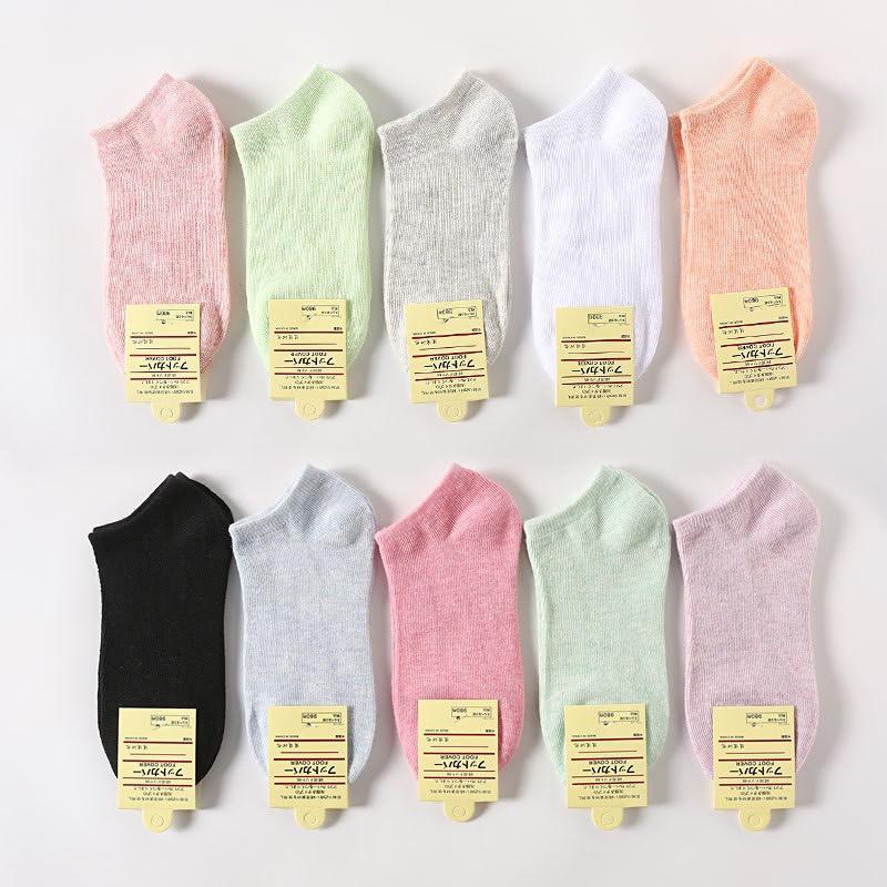 Tất nữ cổ ngắn cotton trơn nhiều màu basic T07