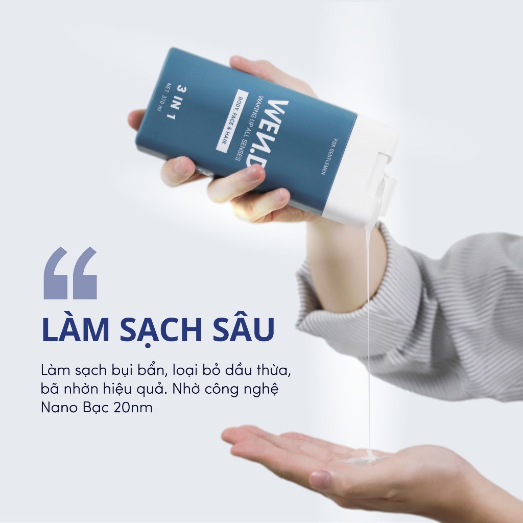 Sữa tắm nam 3in1 WEND tắm gội rửa mặt làm sạch hương nước hoa Pháp cao cấp lưu hương đến 24h dung tích 370ml