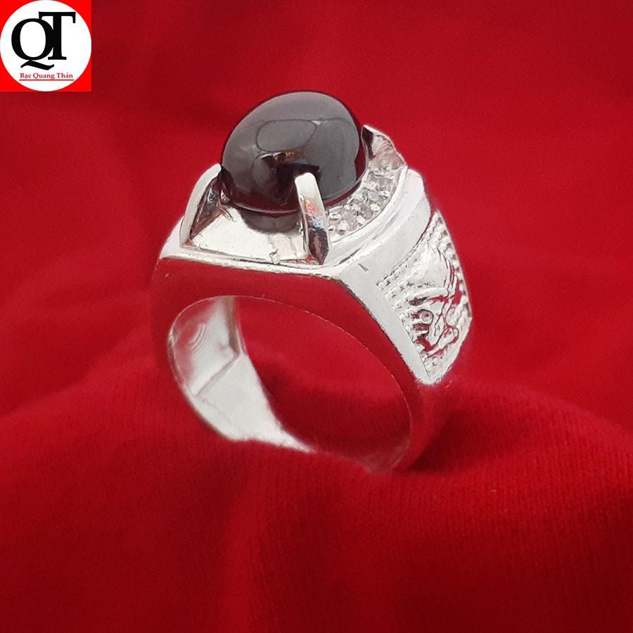Nhẫn nam bạc mặt đá hình ovan chất liệu bạc thật không xi mạ trang sức Bạc Quang Thản - QTNA10