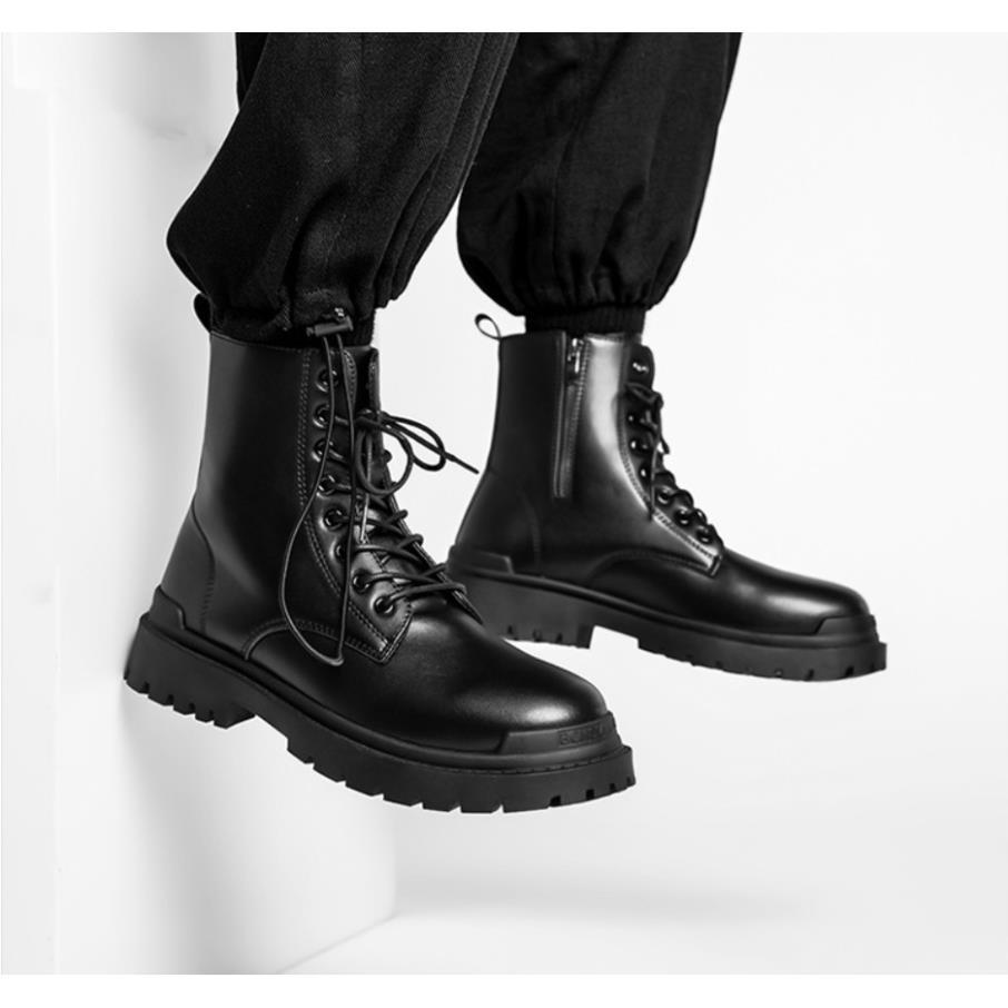 Hàng cao cấp (New 2023) Combat Boot , Giày bốt cổ cao khóa zip tăng chiều cao 7cm Black Panther