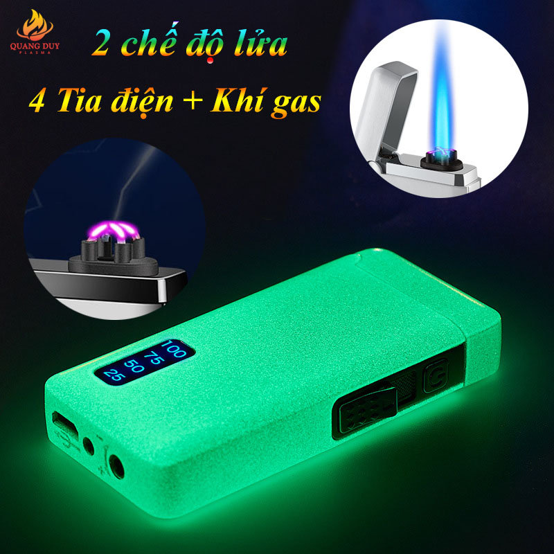 Bật lửa điện độc lạ dạ quang phát sáng 2 chế độ lửa vừa điện vừa gas sáng tạo độc đáo