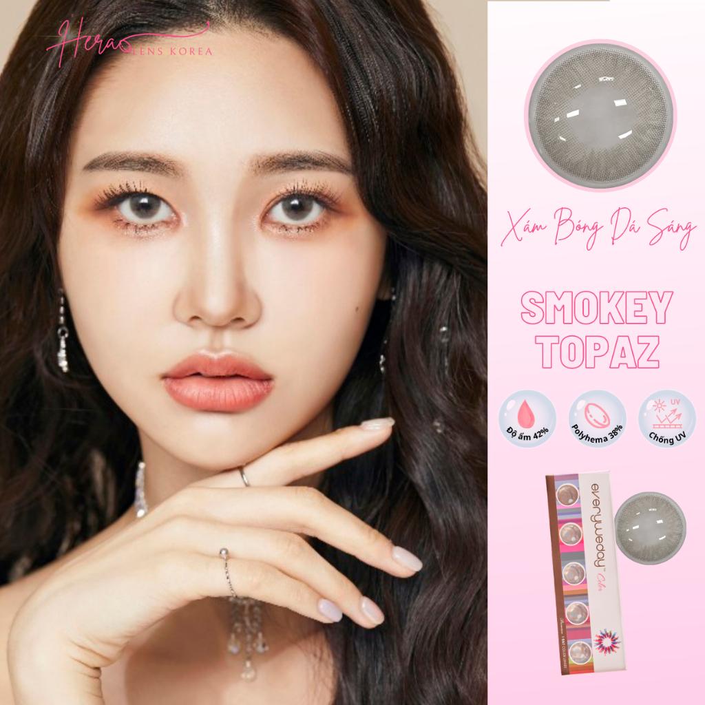 Kính Áp Tròng Hera Xám Bóng Đá Không Độ SMOKEY TOPAZ Nhập Khẩu Hàn Quốc Lens Không Cận 1 Ngày