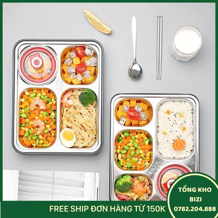 Khay Cơm Inox 5 Ngăn Hàn Quốc Coa Nắp Đậy Tiện Lợi - Free Ship Toàn Quốc