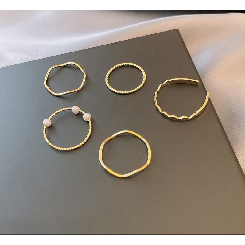 Set 5 chiếc nhẫn Titan không han gỉ ,phong cách Hàn Quốc xinh xắn cho nữ