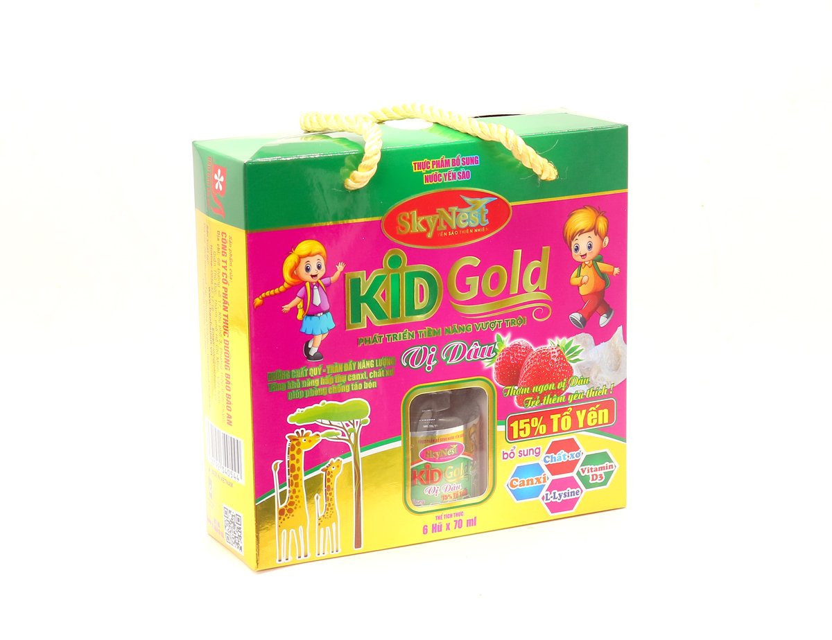 MUA HỘP 6 TẶNG 1 - Nước yến sào SkyNest Kid Gold vị dâu cho trẻ nhỏ 15% Tổ yến