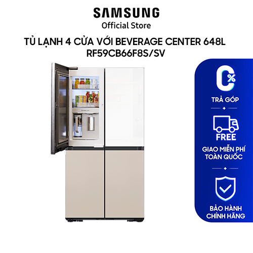 Tủ Lạnh Samsung Bespoke 4 Cửa với Beverage Center™ 648L màu Trắng Thạch Anh/Nâu Be RF59CB66F8S/SV - Hàng chính hãng