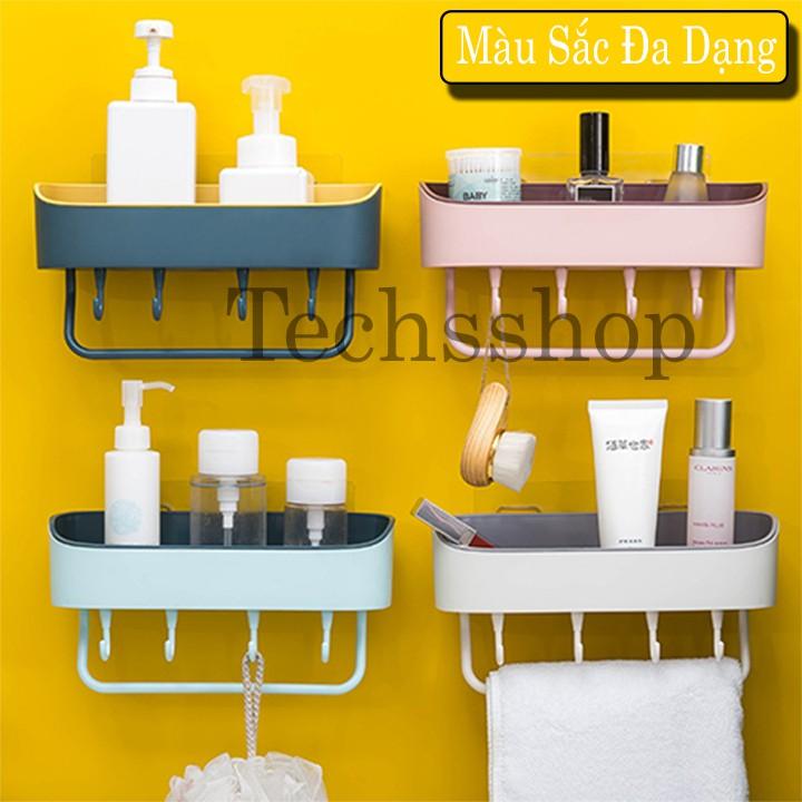 Kệ nhựa dán tường hình bầu có 4 móc treo linh hoạt cho phòng tắm, phòng bếp - Khay treo đồ 2 lớp cao cấp