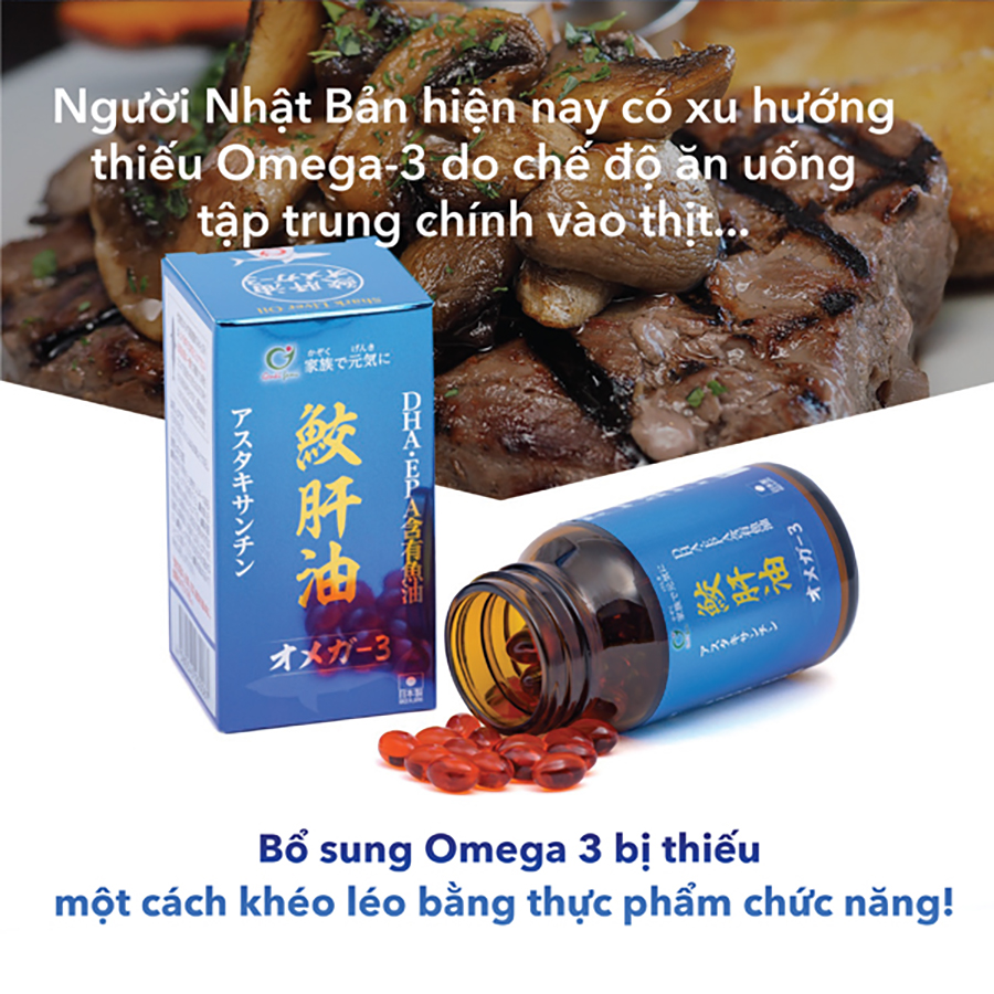 Combo 3 Hộp Dầu Gan Cá Mập Omega 3 Astaxanthin Genki Fami Nhật Bản Bổ Mắt, Bổ Não, Tốt Cho Tim Mạch