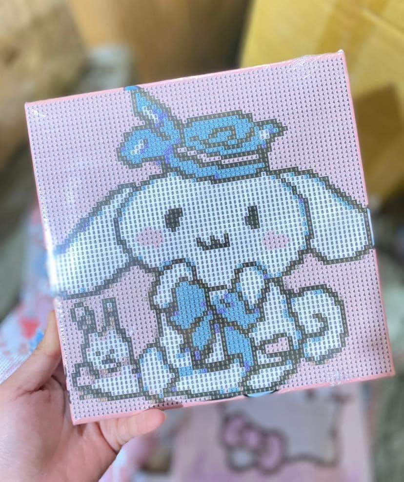 Tranh Đính Đá Nhân Vật Hoạt Hình Cute Khung Gỗ Căng Sẵn 20x20cm - Tranh Đá 20x20 Rèn Luyện Tính Tỉ Mỉ Cho Bé