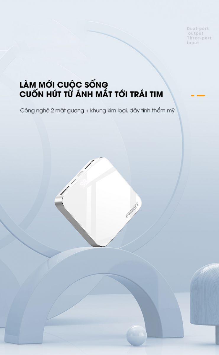 Sạc dự phòng Pisen  Mini mirror 10000mah_hàng chính hãng màu trắng