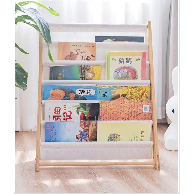 Kệ đựng sách, kệ sách gỗ cho bé  giá sách 7 tầng bằng vải kèm khung gỗ cao cấp