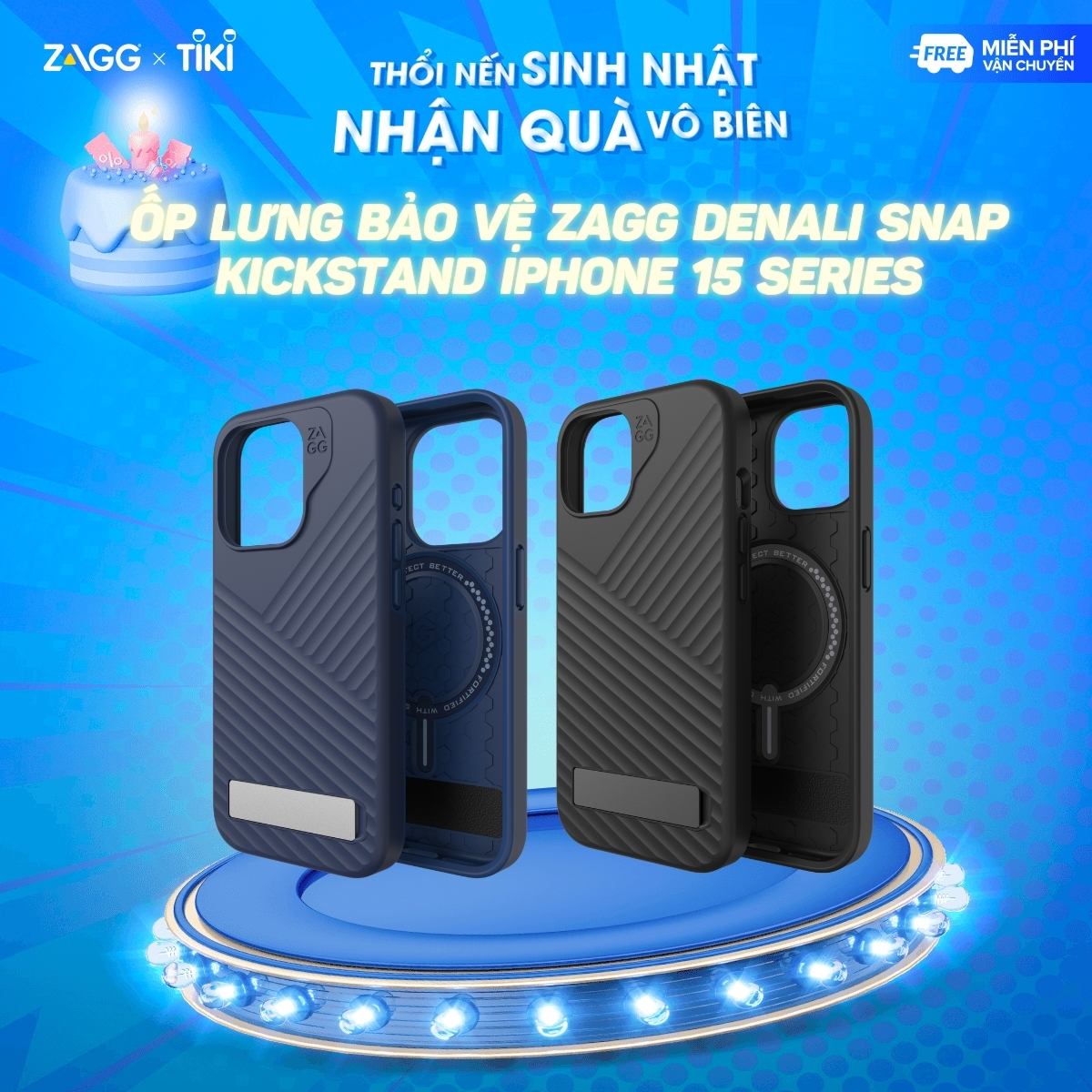 Ốp lưng bảo vệ ZAGG Denali Snap Kickstand cho iPhone 15 Series - chống sốc tới 5m - bảo hành 1 năm - Hàng chính hãng