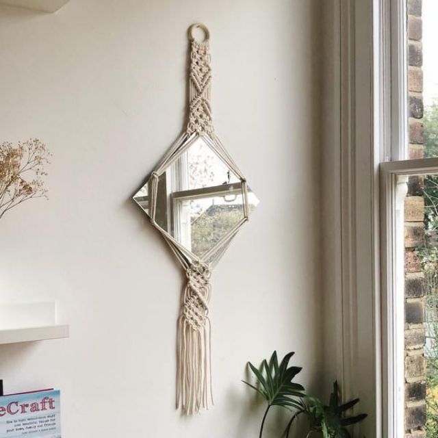 Gương trang trí phôi Bỉ treo dây macrame mirror