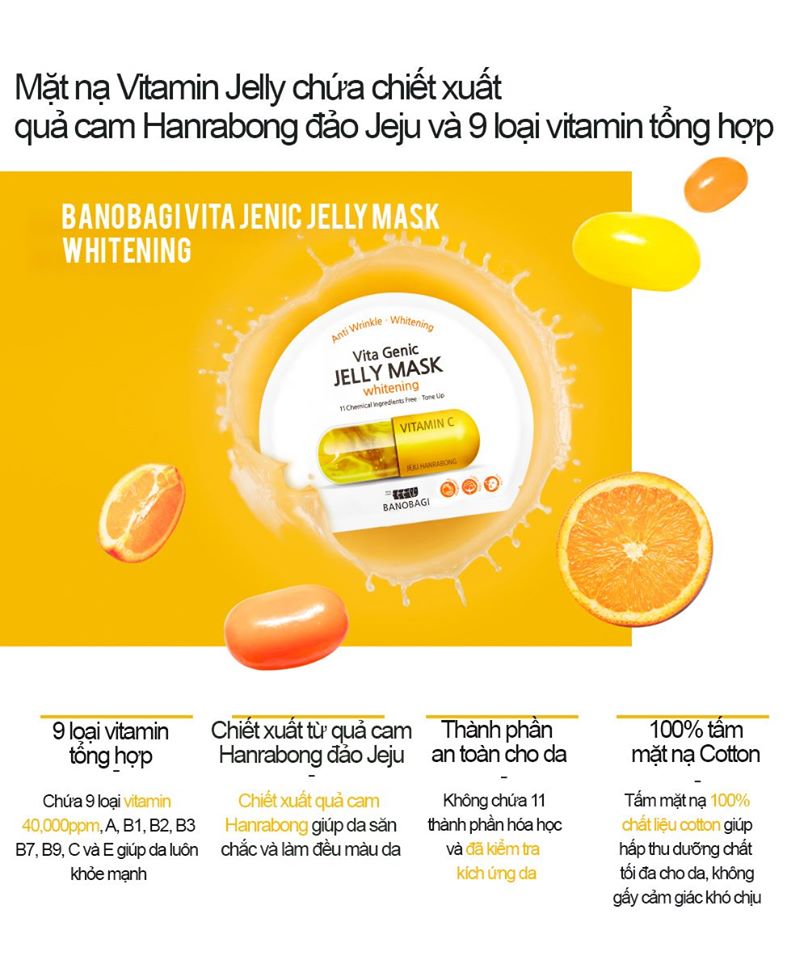 [Combo 10 Miếng ] Mặt nạ dưỡng da BANOBAGI VITA GENIC JELLY MASK WHITENING cung cấp Vitamin C làm mờ vết thâm, dưỡng da trắng sáng, mịn màng