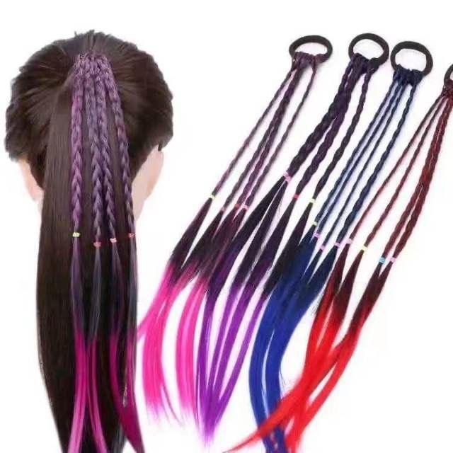 Bộ 4 Tóc giả tết bím nhiều màu xinh xắn dành cho nữ, phụ kiện trang trí tóc nữ