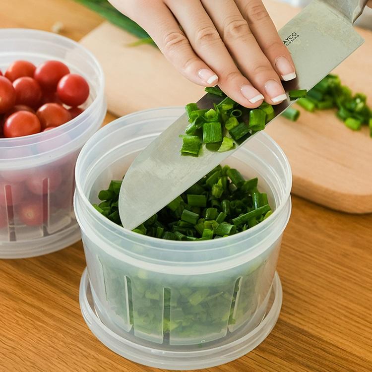 Hộp nhựa đựng thực phẩm, hành lá, gừng, tỏi, ớt để tủ lạnh 2 lớp trong suốt