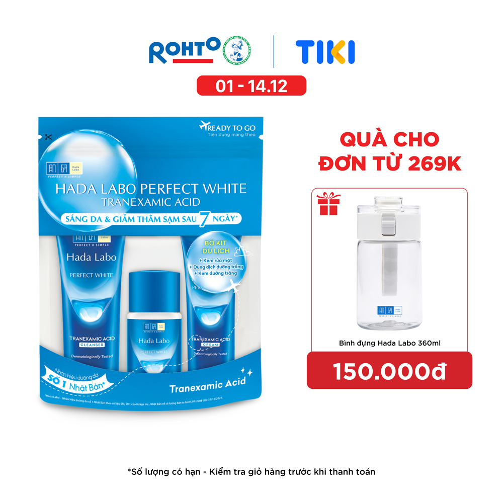 Bộ Travel Size Dưỡng Trắng Hada Labo Perfect White Tranexamic Acid Travel Set Kem Rửa Mặt 15Gdung Dịch Dưỡng 20Mlkem Dưỡng 12G