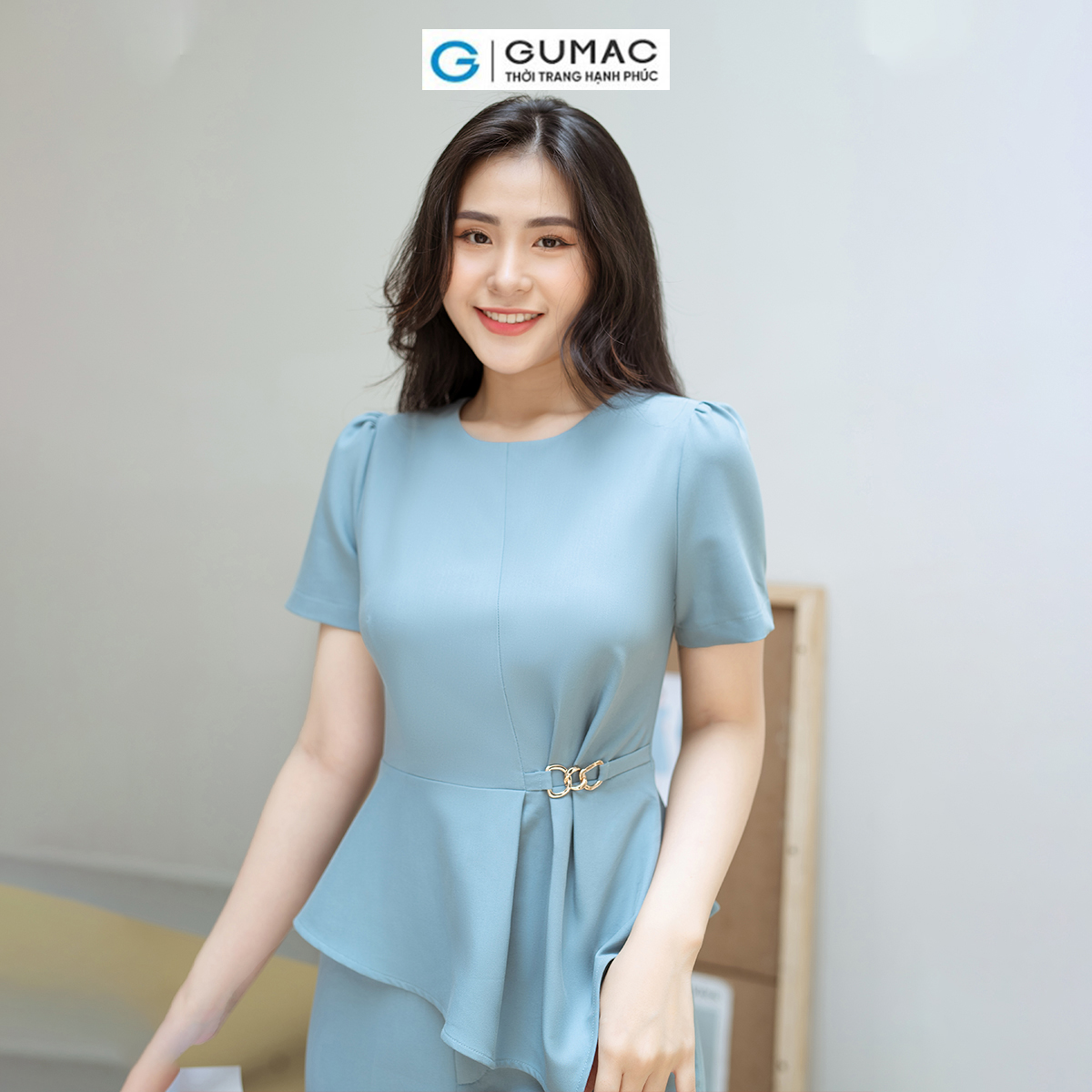 Áo kiểu dáng Peplum phối phụ kiện vải cotton lạnh GUMAC AD08036