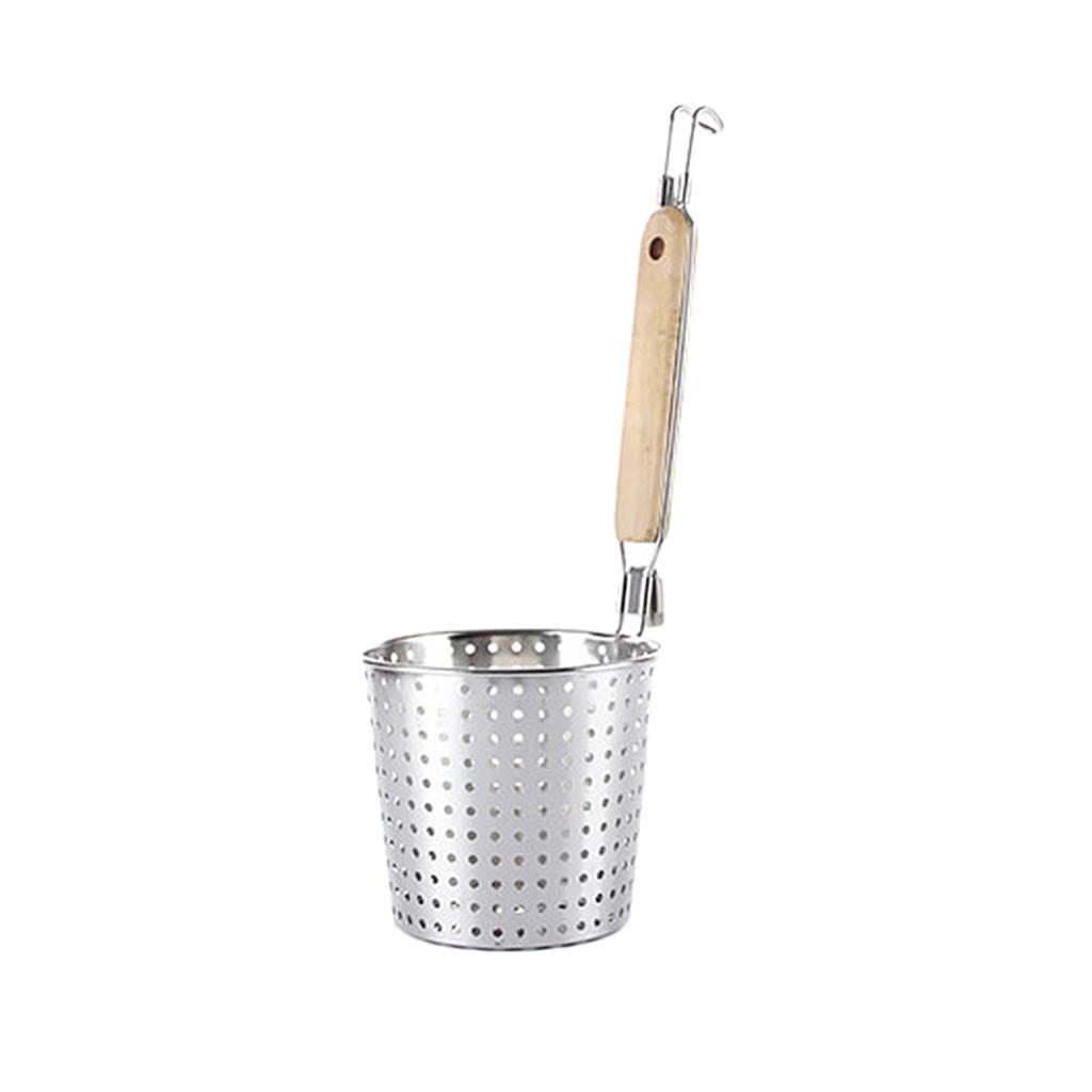 Stainless Steel Pasta Basket Mesh Spider Food Dumpling Noodle Strainer,Fine Mesh Skimmer Kitchen Fine Sieve Mesh Strainer With Wooden Handle