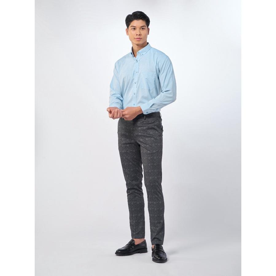 OWEN - Áo sơ mi dài tay Owen Regularfit chất sợi tre màu xanh nhạt kẻ 220843