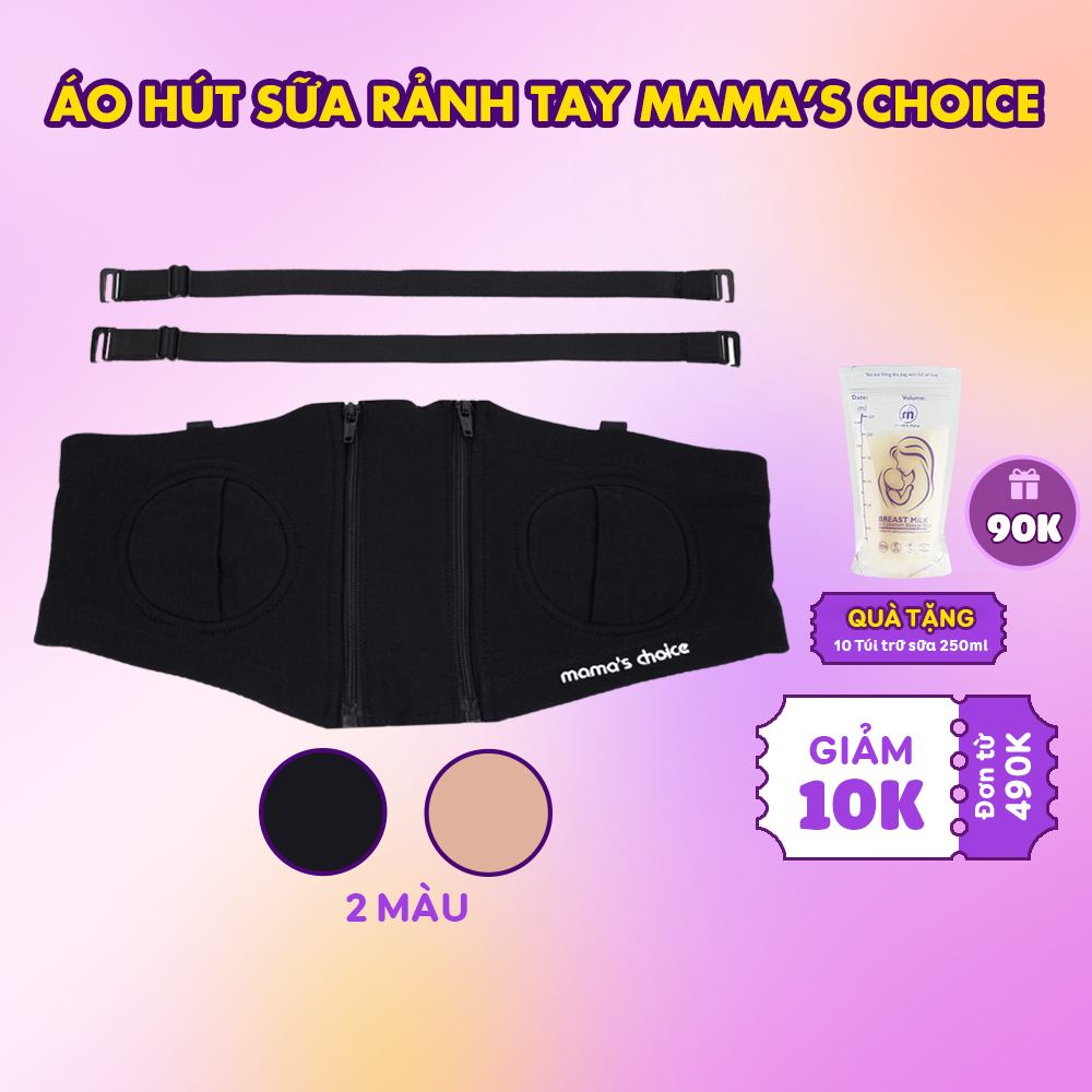 Áo Hút Sữa Rảnh Tay Mama’s Choice, Mặc Hút Sữa Cho Mẹ, Có Dây Giữ Bình Hút Sữa Chắc Chắn, Chất Liệu Thoáng Khí, Freesize - MÀU ĐEN