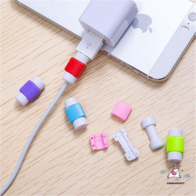 Set 5 Phụ Kiện Bảo Vệ Đầu Dây Cáp Sạc Đơn Giản Màu Sắc Dễ Thương Cho Iphone Android