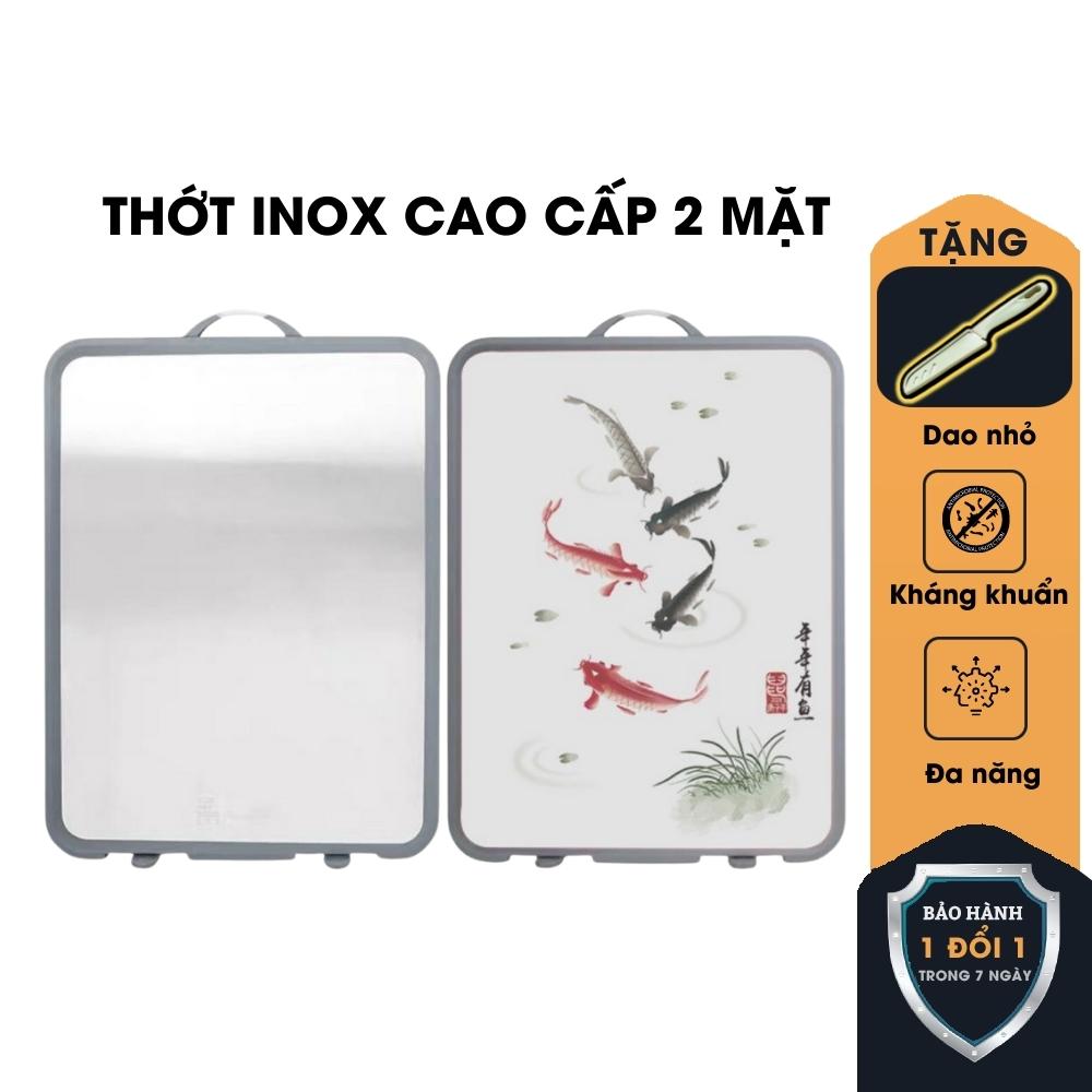 Thớt Inox 304 Kháng Khuẩn Chống Ẩm Mốc 2 Mặt Cao Cấp + Tặng dao nhỏ