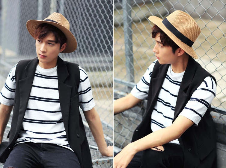 Mũ phớt cói rộng vành cho nam chống nắng chống uv phong cách Hàn, nón phớt nam thời trang màu vàng hung