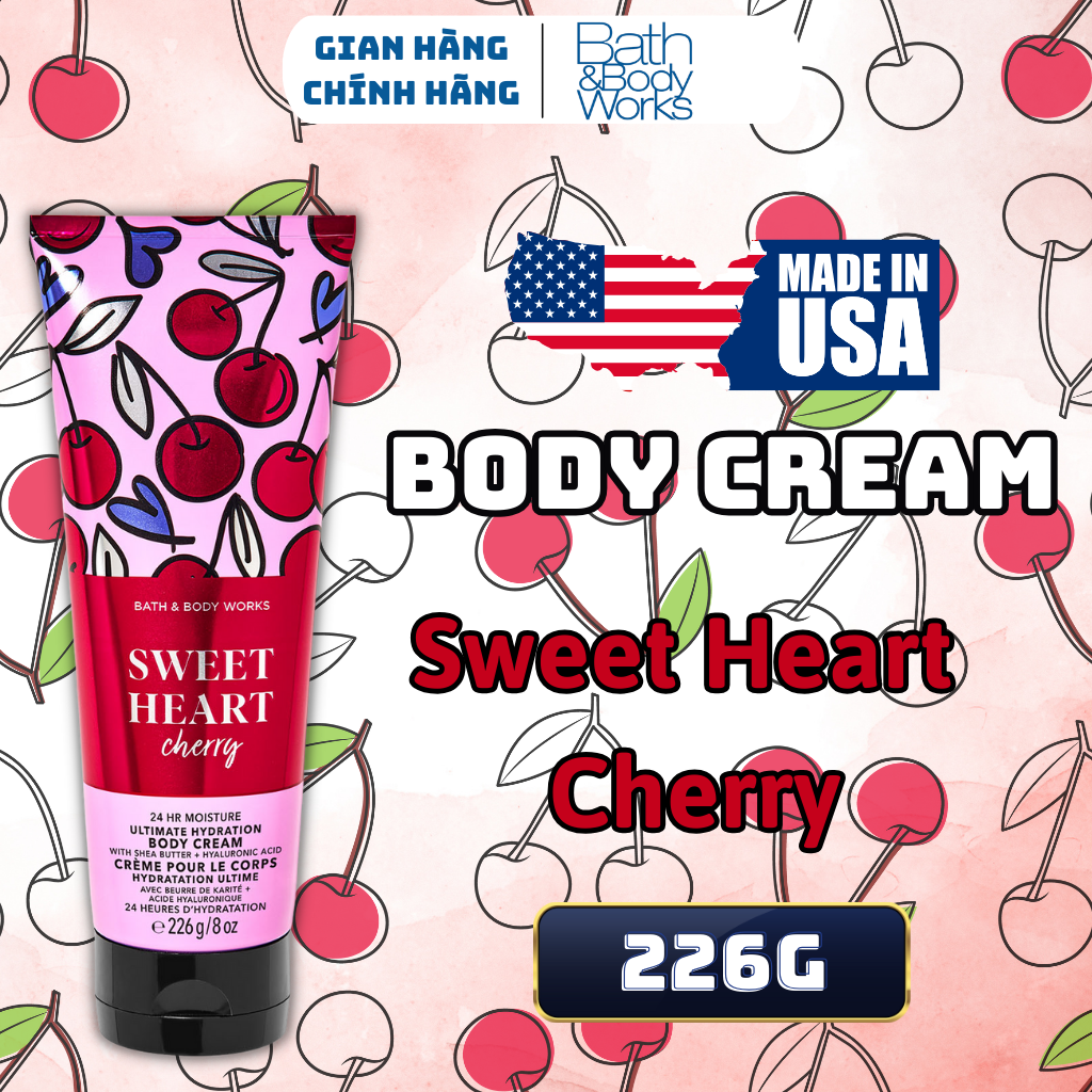Body Mist Bath And Body Works Nam Nữ Chính Hãng Sweet Heart Cherry, Xịt Thơm Body Toàn Thân Hương Nước Hoa 236ml