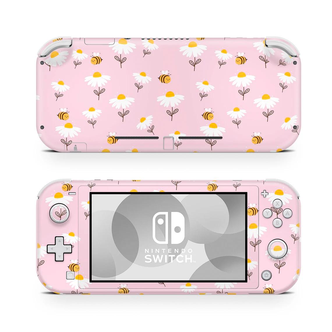 Skin decal dán Nintendo Switch Lite mẫu Hoa cúc &amp; chị ong (dễ dán, đã cắt sẵn)