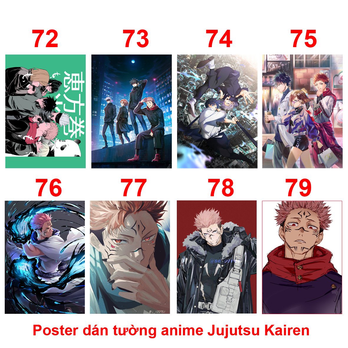 Tranh ảnh poster JuJutsu kaisen 6 tấm khác nhau
