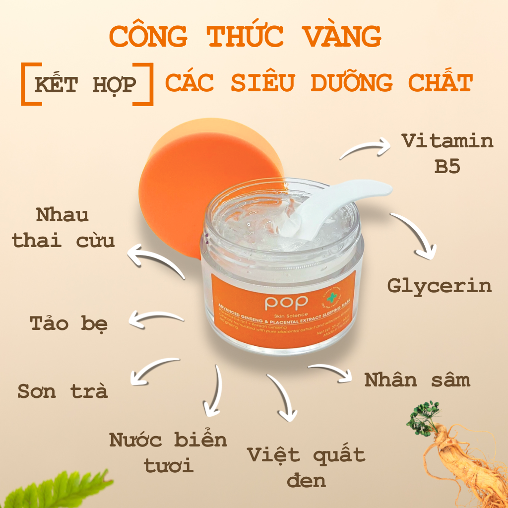 Mặt Nạ Ngủ Tinh Chất Nhau Thai Cừu Và Nhân Sâm POP